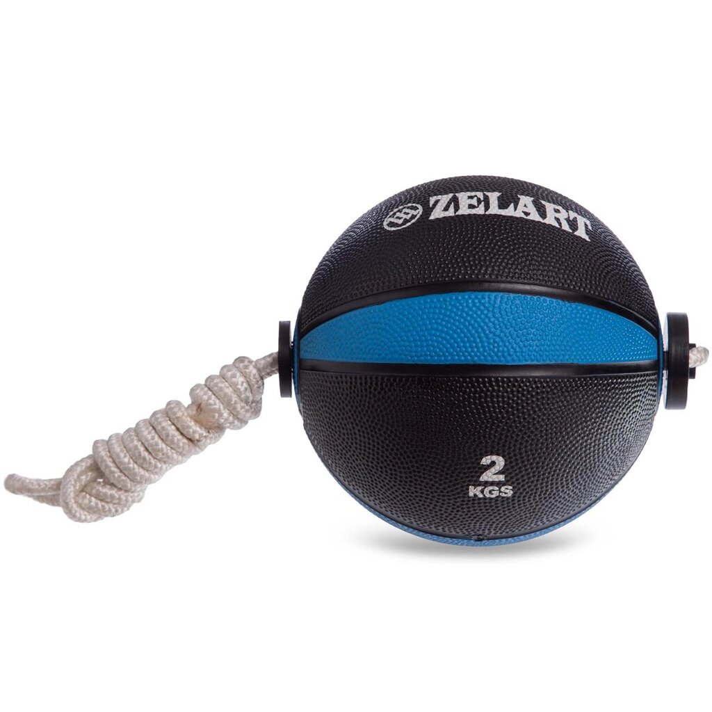 М'яч медичний медбол з мотузкою Zelart Medicine Ball FI-5709-2 2кг (гума, d-19см, чорний-червоний) від компанії DROPT - інтернет-магазин гуртової та роздрібной торгівлі - фото 1