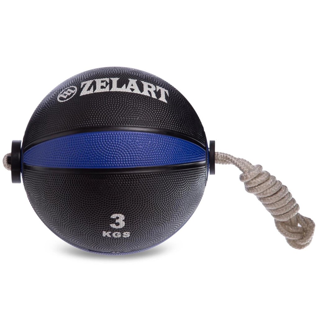 М'яч медичний медбол з мотузкою Zelart Medicine Ball FI-5709-3 3кг (гума, d-21,6 см, чорний-зелений) від компанії DROPT - інтернет-магазин гуртової та роздрібной торгівлі - фото 1