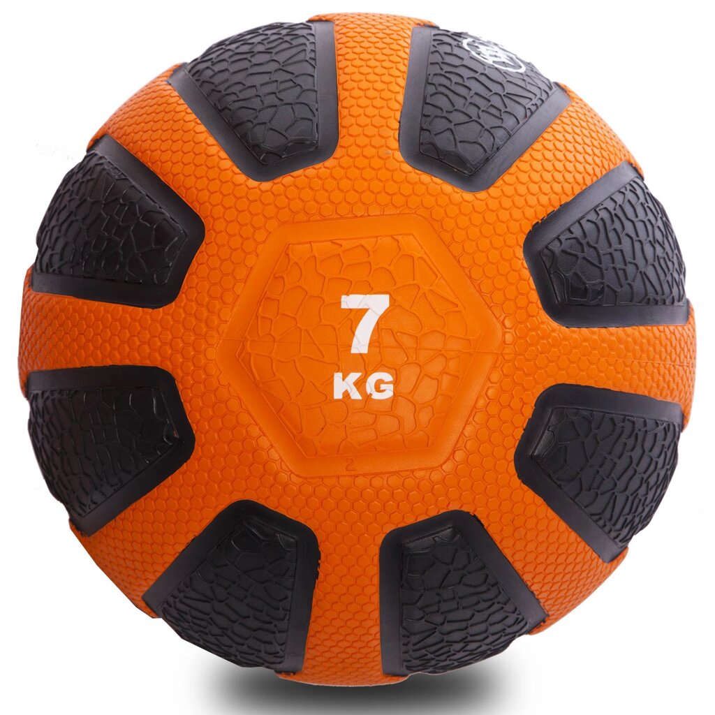 М'яч медичний медбол Zelart Medicine Ball FI-0898-7 7кг (гума, d-28,6 см, чорний-помаранчевий) від компанії DROPT - інтернет-магазин гуртової та роздрібной торгівлі - фото 1