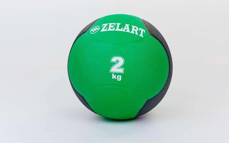 М'яч медичний медбол Zelart Medicine Ball FI-5121-2 2кг (гума, d-19см, зелений-чорний) від компанії DROPT - інтернет-магазин гуртової та роздрібной торгівлі - фото 1