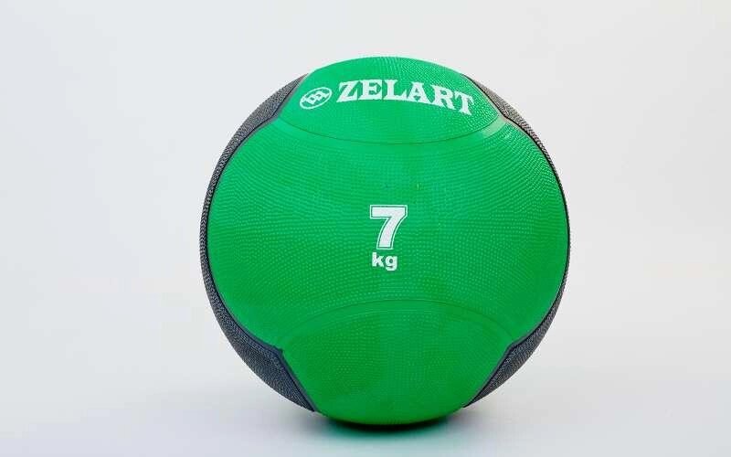 М'яч медичний медбол Zelart Medicine Ball FI-5121-7 7кг (гума, d-28,5 см, зелений-чорний) від компанії DROPT - інтернет-магазин гуртової та роздрібной торгівлі - фото 1