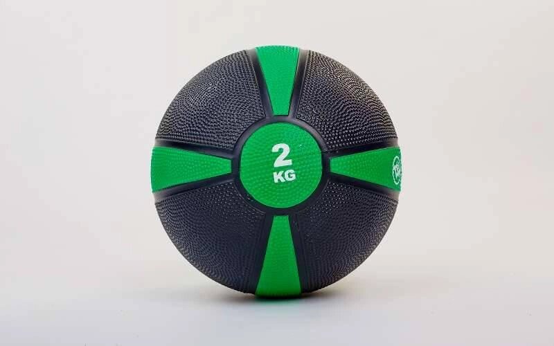 М'яч медичний медбол Zelart Medicine Ball FI-5122-2 2кг (гума, d-19см, чорний-зелений) від компанії DROPT - інтернет-магазин гуртової та роздрібной торгівлі - фото 1