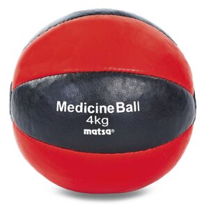 М'яч медичний медбол MATSA Medicine Ball ME-0241-4 4кг (верх-шкіра, наповнювач-пісок, d-20см, червоний-чорний)