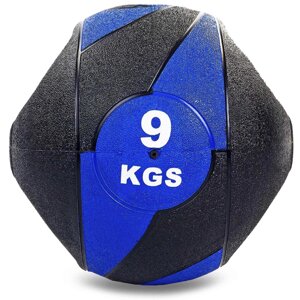 М'яч медичний медбол з двома рукоятками Record Medicine Ball FI-5111-9 9кг (гума, d-27,5 см, чорний-синій)