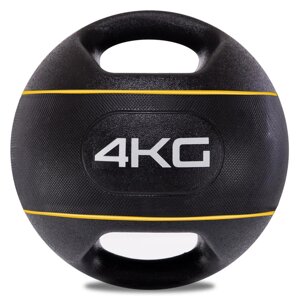 М'яч медичний медбол із двома ручками Zelart TA-7827-4 вага-4кг d-25 см чорний-жовтий