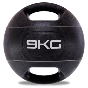 М'яч медичний медбол із двома ручками Zelart TA-7827-9 вага-9 кг d-27,5 см чорний-сірий