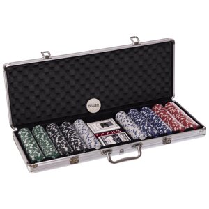 Набір для покеру в алюмінієвому кейсі IG-2115 на 500 фішок номіналом (2 кол. карт,5куб)