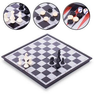 Шахи, шашки, нарди 3 в 1 дорожні пластикові магнітні IG-9818 (р-р дошки 33см x 33см)