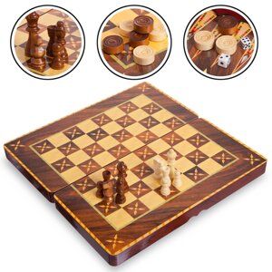 Шахи, шашки, нарди 3 в 1 MDF 7788C (фігури-дерево, р-р дошки 39див x 39див)