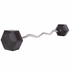 Штанга фіксована вигнута обгумована Rubber Hexagon Barbell 40кг TA-6231-40 (гриф l-95см)