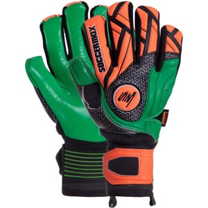 Рукавиці воротарські SOCCERMAX GK-001 розмір 8-10 салатовий-жовтогарячий