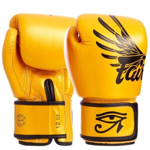 Рукавички боксерські шкіряні FAIRTEX BGV1-FALCON 10-16 унцій золотий-чорний