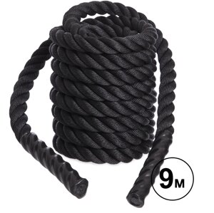 Канат для кросфіту COMBAT BATTLE ROPE Zelart FI-5311-9 9м чорний