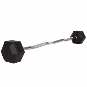 Штанга фіксована вигнута обгумована Rubber Hexagon Barbell 25кг TA-6231-25 (гриф l-95см)