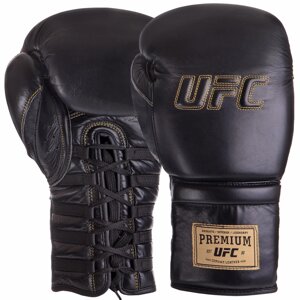 Рукавиці боксерські шкіряні UFC PRO Prem Lace Up UHK-75047 18 унцій чорний