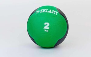 М'яч медичний медбол Zelart Medicine Ball FI-5121-2 2кг (гума, d-19см, зелений-чорний)