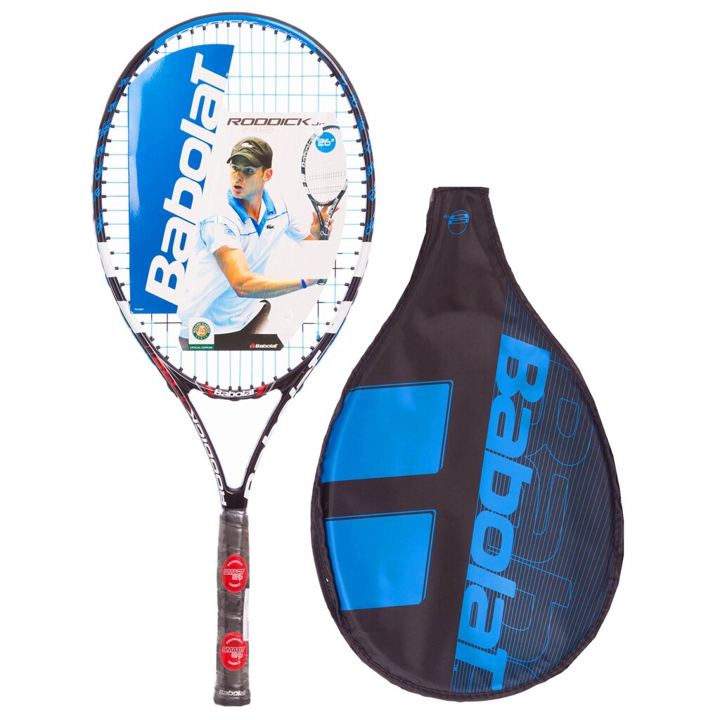 Ракетка для великого тенісу юніорська BABOLAT 140105-146 RODDICK JUNIOR 145 (чорний-блакитний) від компанії DROPT - інтернет-магазин гуртової та роздрібной торгівлі - фото 1