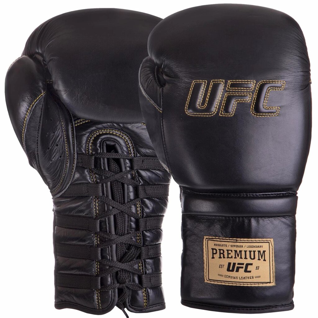 Рукавиці боксерські шкіряні UFC PRO Prem Lace Up UHK-75047 18 унцій чорний від компанії DROPT - інтернет-магазин гуртової та роздрібной торгівлі - фото 1