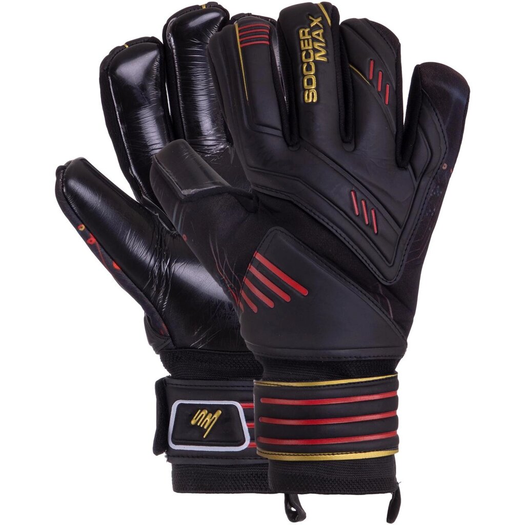 Рукавиці воротарські SOCCERMAX GK-003 розмір 8-10 чорний-червоний від компанії DROPT - інтернет-магазин гуртової та роздрібной торгівлі - фото 1