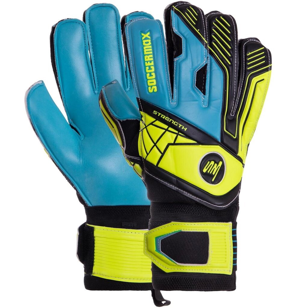 Рукавиці воротарські SOCCERMAX GK-012 розмір 8-10 синій-чорний-лимонний від компанії DROPT - інтернет-магазин гуртової та роздрібной торгівлі - фото 1