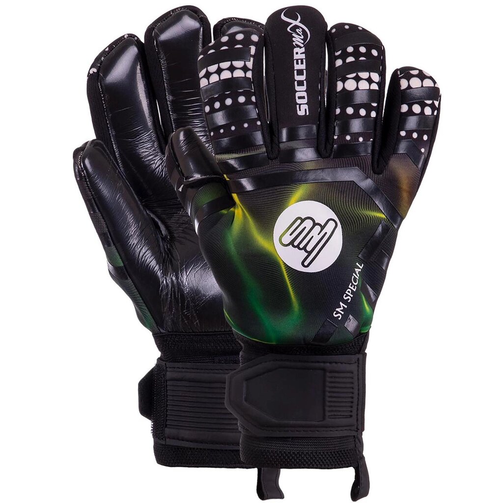 Рукавиці воротарські SOCCERMAX GK-015 розмір 8-10 салатовий-чорний від компанії DROPT - інтернет-магазин гуртової та роздрібной торгівлі - фото 1