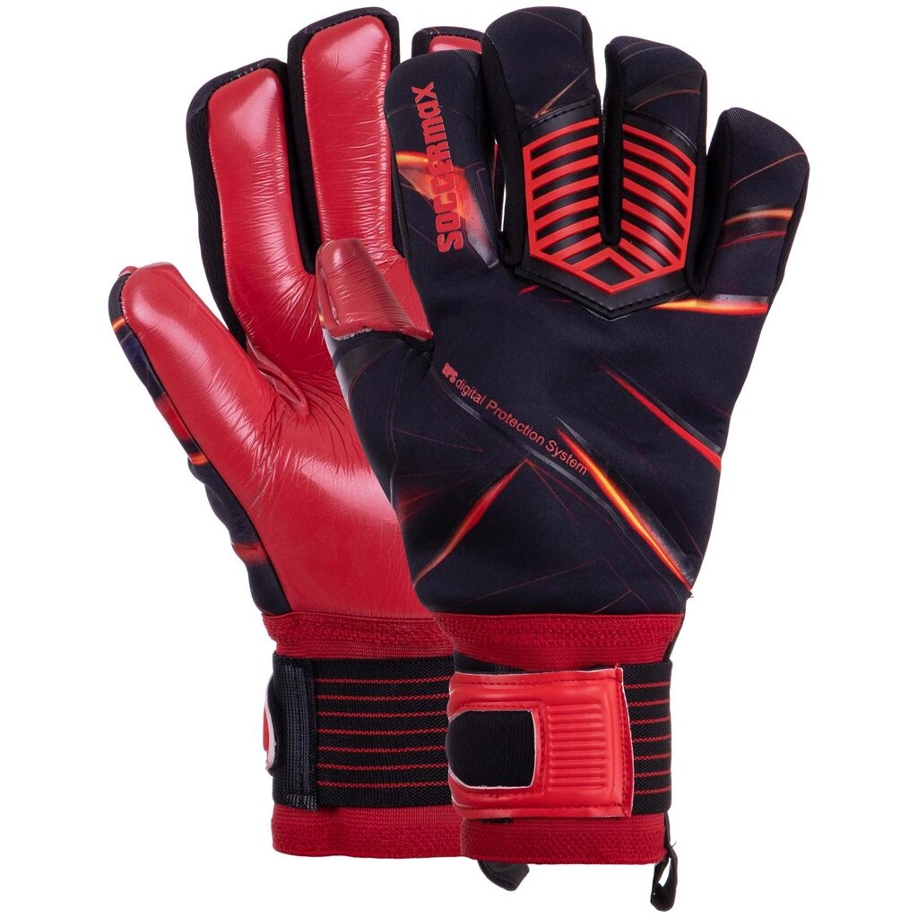 Рукавиці воротарські SOCCERMAX GK-016 розмір 8-10 червоний-чорний від компанії DROPT - інтернет-магазин гуртової та роздрібной торгівлі - фото 1