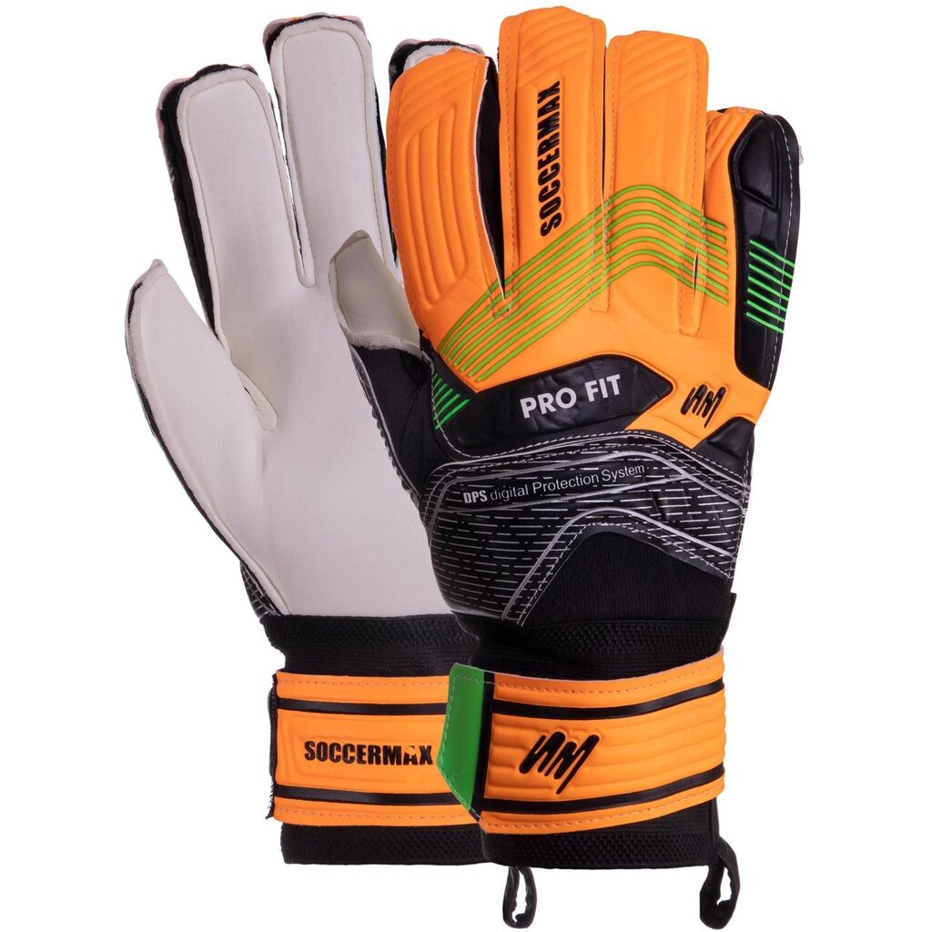 Рукавиці воротарські SOCCERMAX GK-024 розмір 8-10 жовтогарячий-чорний від компанії DROPT - інтернет-магазин гуртової та роздрібной торгівлі - фото 1