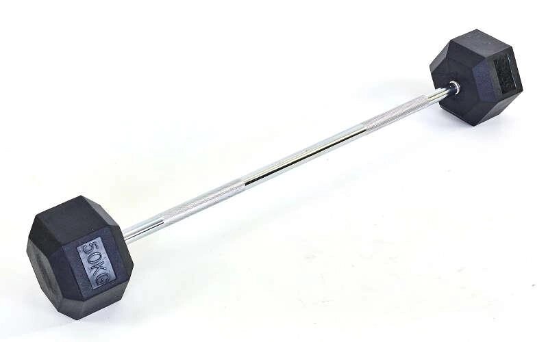 Штанга фіксована пряма обгумована Rubber Hexagon Barbell 50кг Record TA-6230-50 (гриф l-95см) від компанії DROPT - інтернет-магазин гуртової та роздрібной торгівлі - фото 1