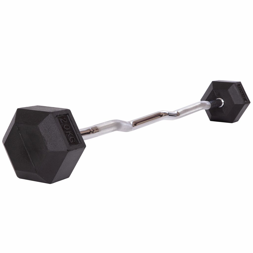 Штанга фіксована вигнута обгумована Rubber Hexagon Barbell 20кг TA-6231-20 (гриф l-95см) від компанії DROPT - інтернет-магазин гуртової та роздрібной торгівлі - фото 1