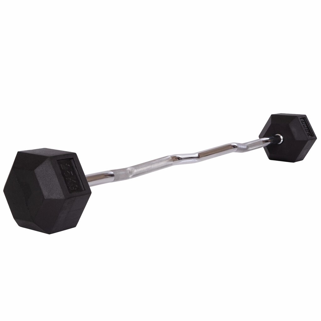 Штанга фіксована вигнута обгумована Rubber Hexagon Barbell 25кг TA-6231-25 (гриф l-95см) від компанії DROPT - інтернет-магазин гуртової та роздрібной торгівлі - фото 1