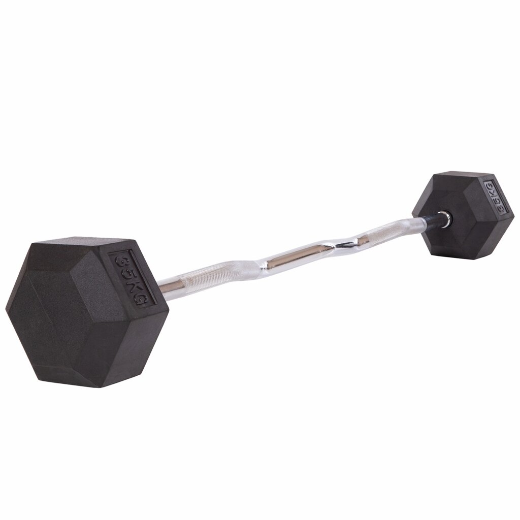 Штанга фіксована вигнута обгумована Rubber Hexagon Barbell 35кг TA-6231-35 (гриф l-95см) від компанії DROPT - інтернет-магазин гуртової та роздрібной торгівлі - фото 1