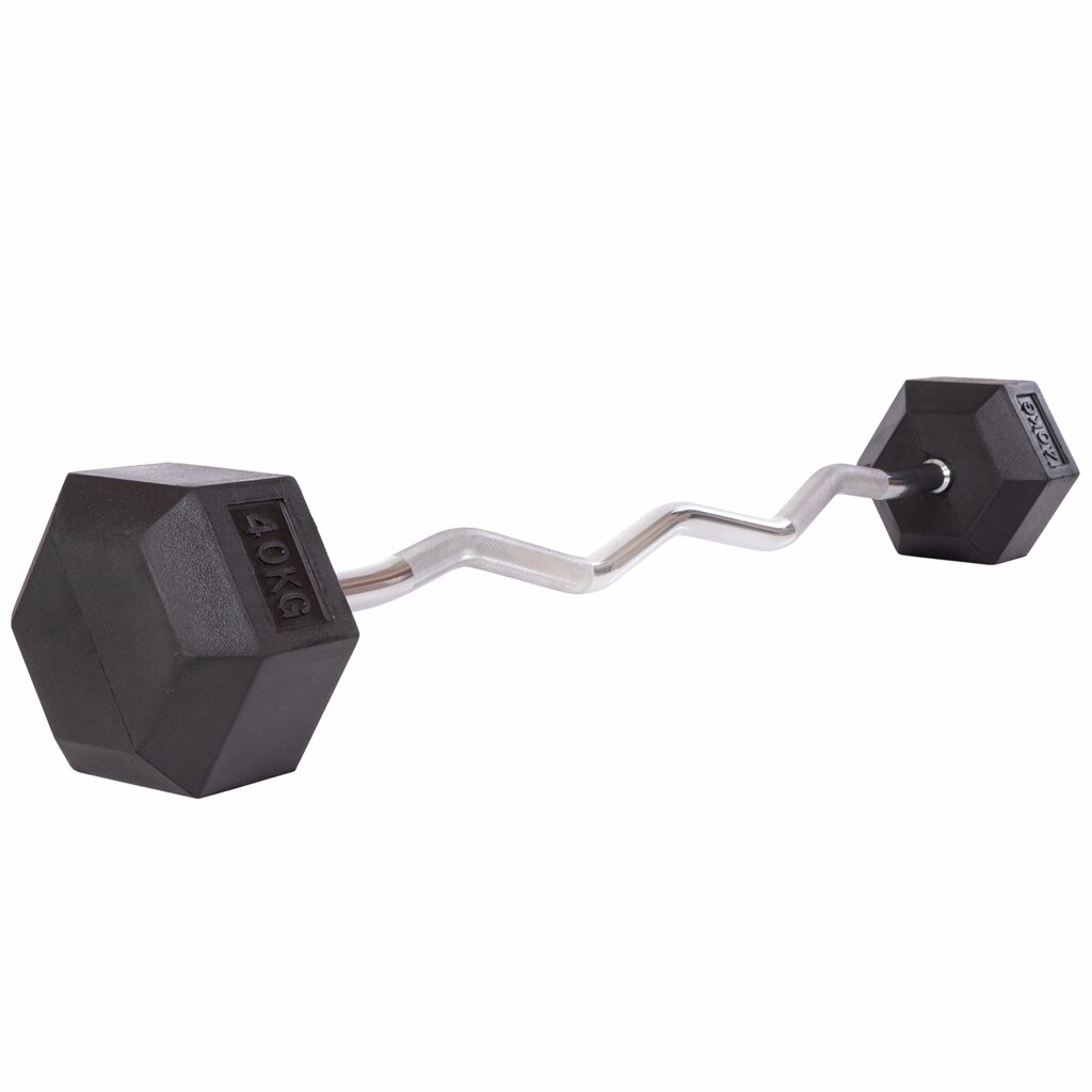 Штанга фіксована вигнута обгумована Rubber Hexagon Barbell 40кг TA-6231-40 (гриф l-95см) від компанії DROPT - інтернет-магазин гуртової та роздрібной торгівлі - фото 1