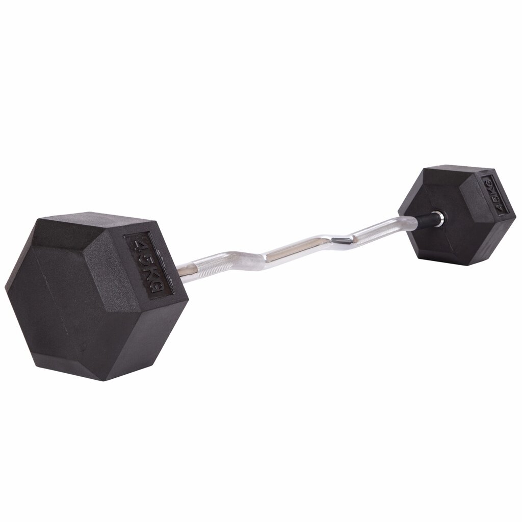 Штанга фіксована вигнута обгумована Rubber Hexagon Barbell 45кг TA-6231-45 (гриф l-95см) від компанії DROPT - інтернет-магазин гуртової та роздрібной торгівлі - фото 1