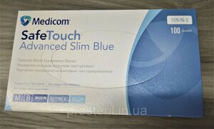 Рукавички нітрилові медичні Блакитні М (Medicom "SafeTouch Advanced Slim Blue"50пар/пач.,