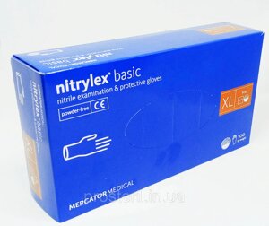 Рукавички нітрилові неопудрені Блакитні ХL (Nitrylex Basic)100шт/4,3г