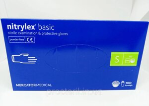 Рукавички нітрилові неопудрені Блакитні S (Nitrylex Basic) 100шт/3,6г