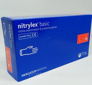 Рукавички нітрилові неопудрені Сині L (Nitrylex Basic) 200шт