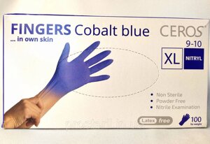 Рукавички нітрилові неопудрені Ceros Cobalt blue, сині) р-р XL (100шт/уп)