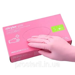 Рукавички рожеві нітрилові неопудрені S (Nitrylex Pink) 100шт/4,3г