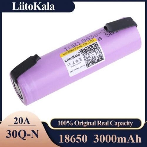 Акумулятор 18650, LiitoKala 30Q-N, 3000mAh, з контактами під паяння, ОРИГІНАЛ від компанії експерт - фото 1