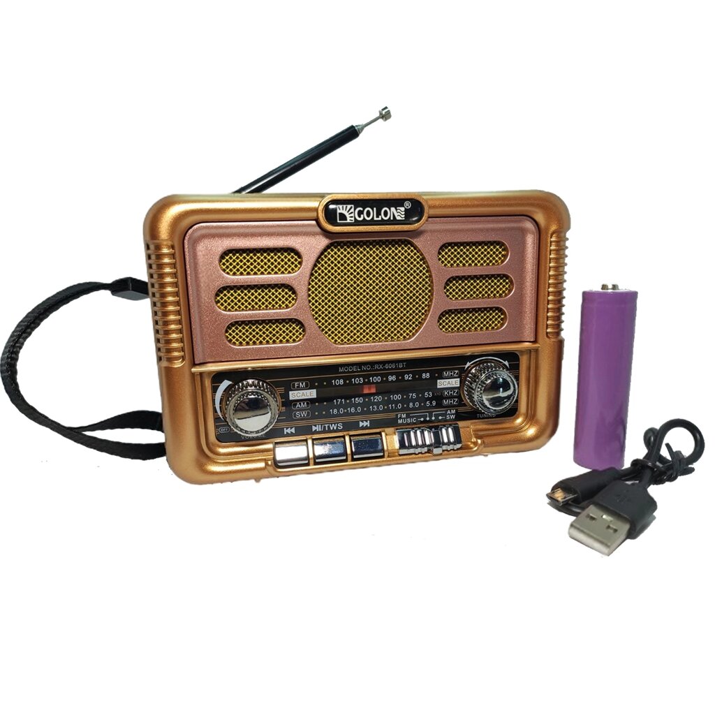 Багатодіапазонне FM/AM/SW радіо GOLON RX-6061BT Retro c Bluetoth MP3-плеєр, TF, USB Gold від компанії експерт - фото 1