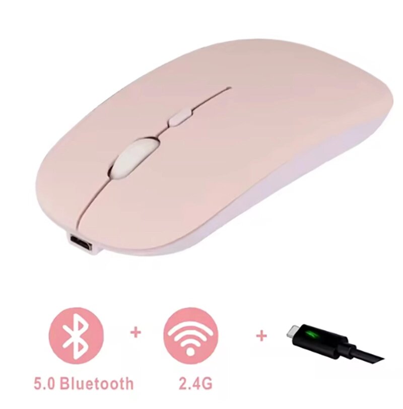 Бездротова акумуляторна мишка Dual-mode mouse 2.4 ГГц+Bluetooth 5.0 Рожева від компанії експерт - фото 1