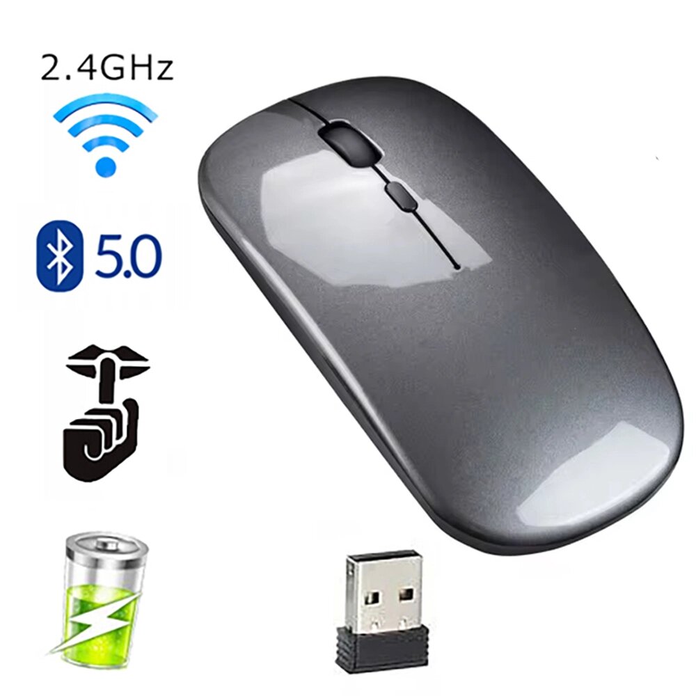 Бездротова акумуляторна мишка Dual-mode mouse 2.4 ГГц+Bluetooth 5.0 Темно-сіра від компанії експерт - фото 1