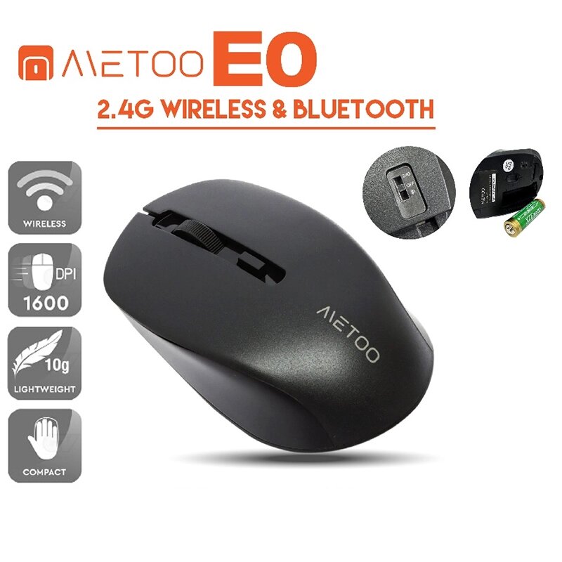 Бездротова миша METOO E0 2.4G Wireless і Bluetooth, тихе клацання, проста у використанні Black від компанії експерт - фото 1