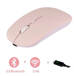 Бездротова акумуляторна мишка Dual-mode mouse 2.4 ГГц+Bluetooth 5.0 Рожева