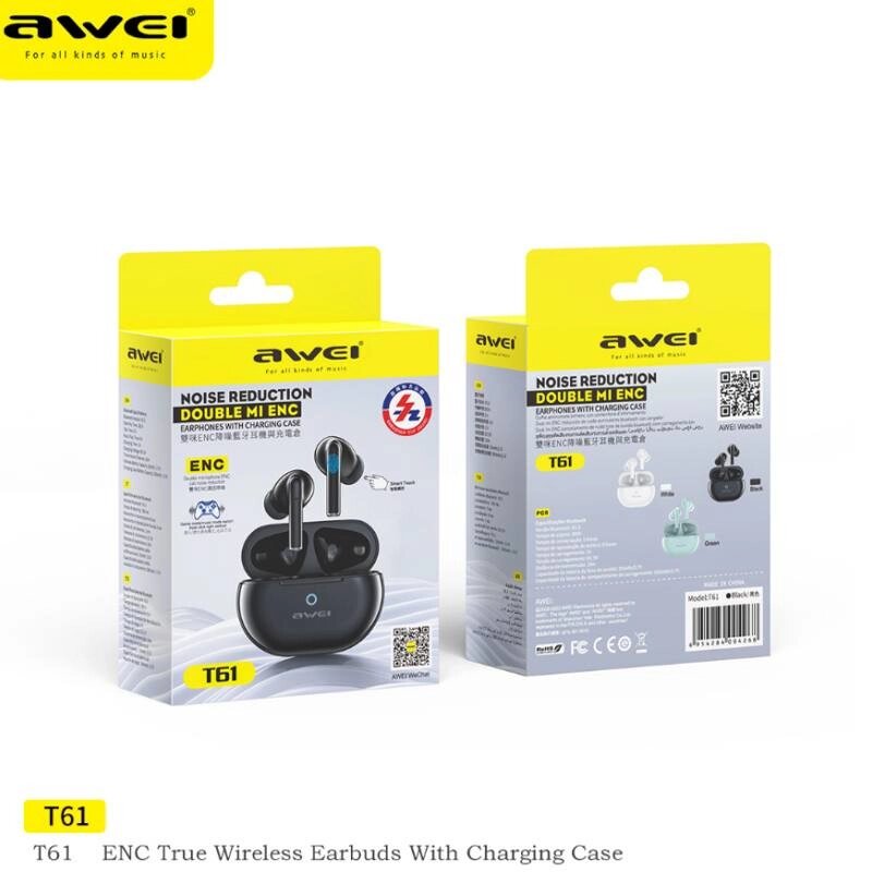 Bluetooth навушники AWEI T61 ENC Bluetooth від компанії експерт - фото 1