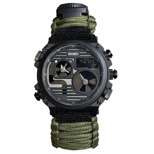 Годинники наручні 2202AG SKMEI PARACORD, ARMY GREEN, Compass, термометр, свисток, кресало від компанії експерт - фото 1