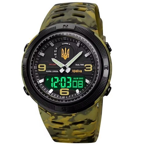 Годинники наручні 5561/1655CMGNBK SKMEI, ARMY GREEN CAMO-BLACK, UKRAINE від компанії експерт - фото 1