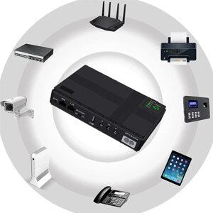 Дбж міні-UPS DC1018P для роутера, модему, GPON 12V/9V/5V/USB port/POE port 10400mah 18W чорний