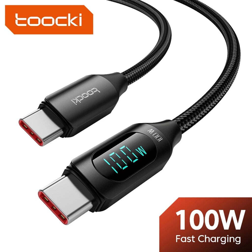 Кабель для швидкого заряджання Toocki 100W PD  USB C до USB C c Дисплеєм Black від компанії експерт - фото 1